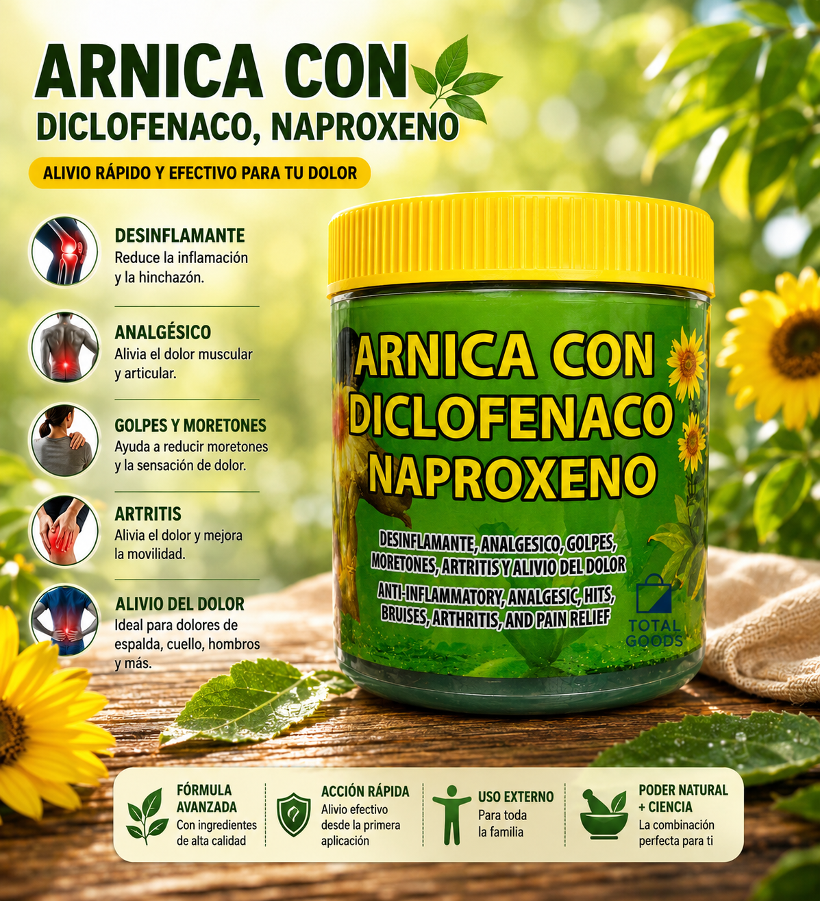 Velmora Arnica Pain Relief Massage Gel (4.4 oz) – Fast-Absorbing Topical Formula