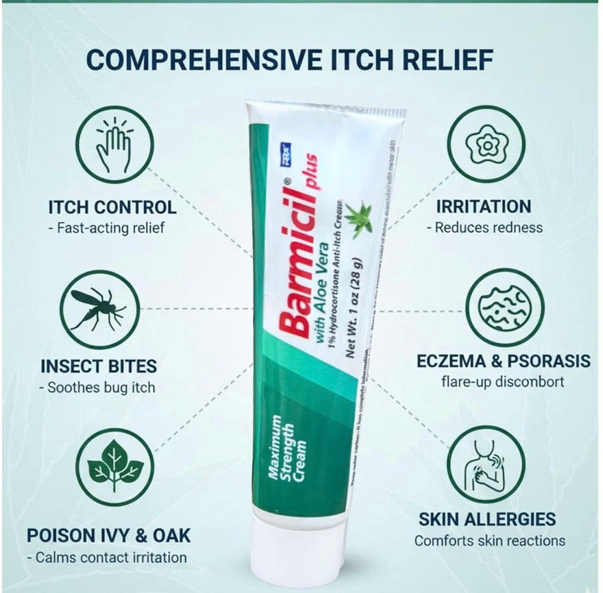 Barmicil Plus 1% Hydrocortisone Anti-Itch Cream (1 oz / 28g)